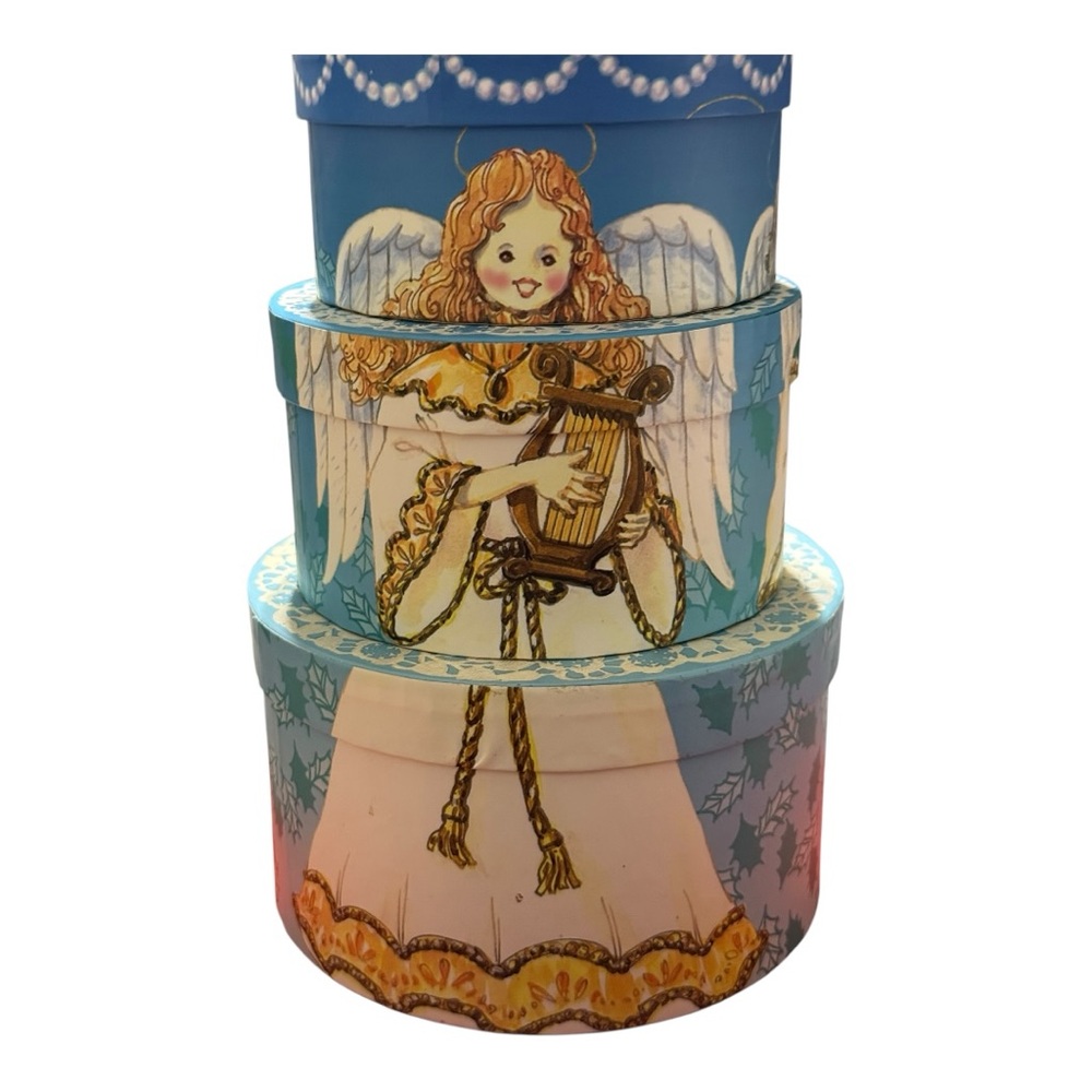 Angel Themed Decorative Boxes Set of 3 Nesting Christmas Boxes - Picture 2 of 10